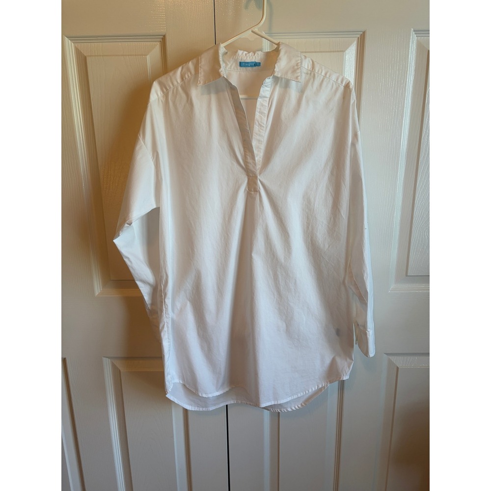 J.McLaughlin Womens White Cotton Blend Long Sleeve Popover Tunic Shirt Size M